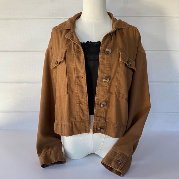 Old Navy Linen Cropped Lightweight Twill Utility Jacket S 90s Relaxed Boxy Chic - Picture 1 of 8
